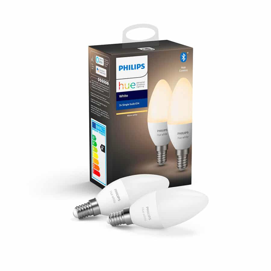 Комплект ламп Philips Hue E14, 5.5W(40Вт), 2700K, White, Bluetooth, димируемая, 2шт