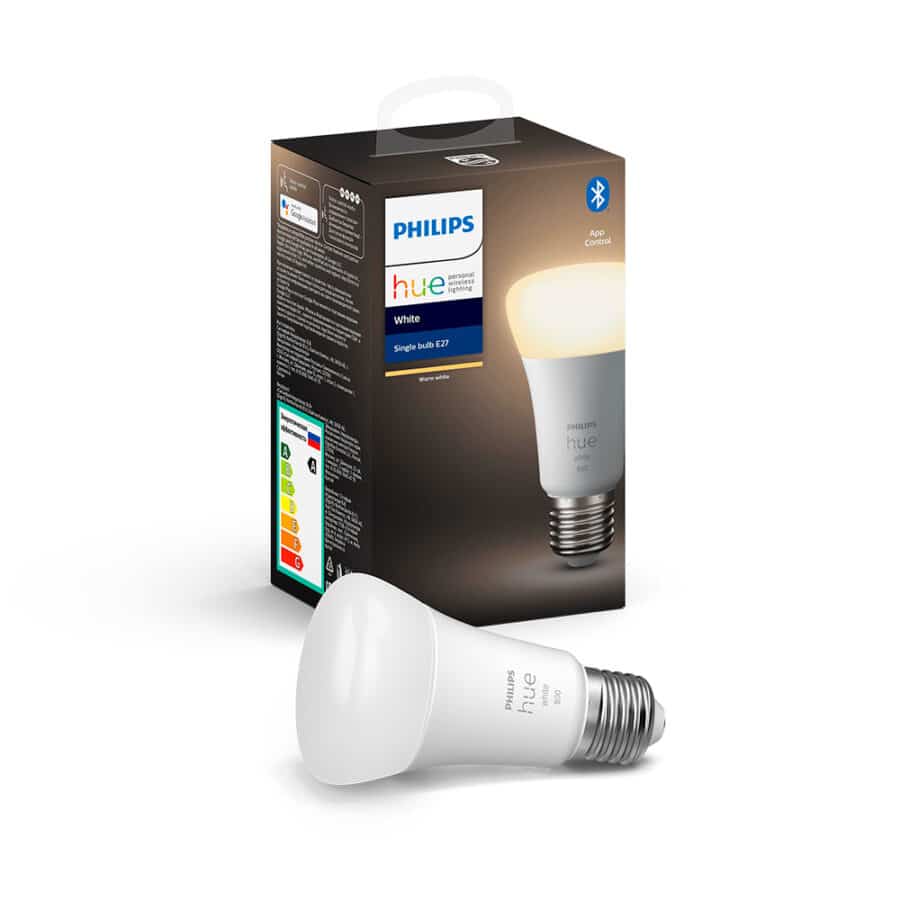 Умная лампа Philips Hue Single Bulb E27, 9W(60Вт), 2700K, White, Bluetooth, димируемая