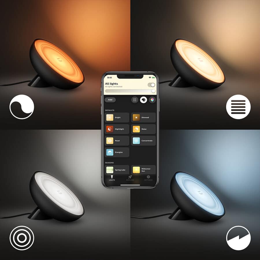 Настольная лампа Philips Hue Bloom, 2000K-6500K, Color, Bluetooth, димируемая, чёрная